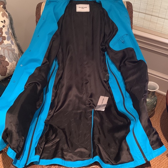 BALENCIAGA BLUE COTTON GABARDINE A-LINE TRENCH COAT W/BLACK ZIPPER ARM-HEMLINE 4 - Picture 14 of 16